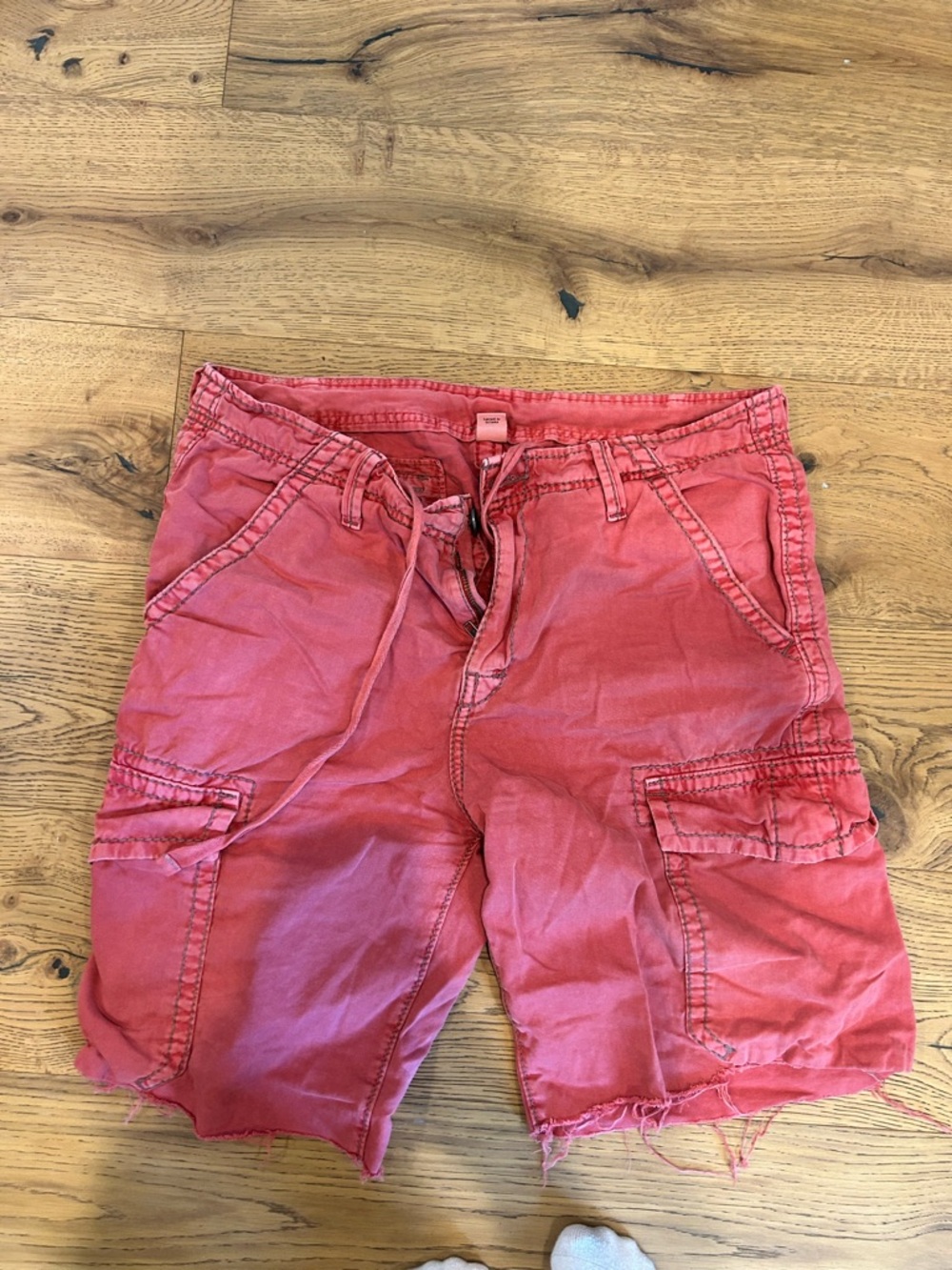 True Religion Men's Red Cargo Shorts with Drawstring